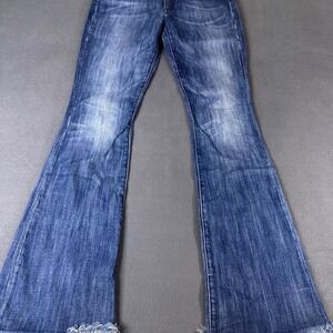 Chip & Pepper Tally Flare Jeans Womens 30 Medium Wash Raw Hem Made in USA1111090